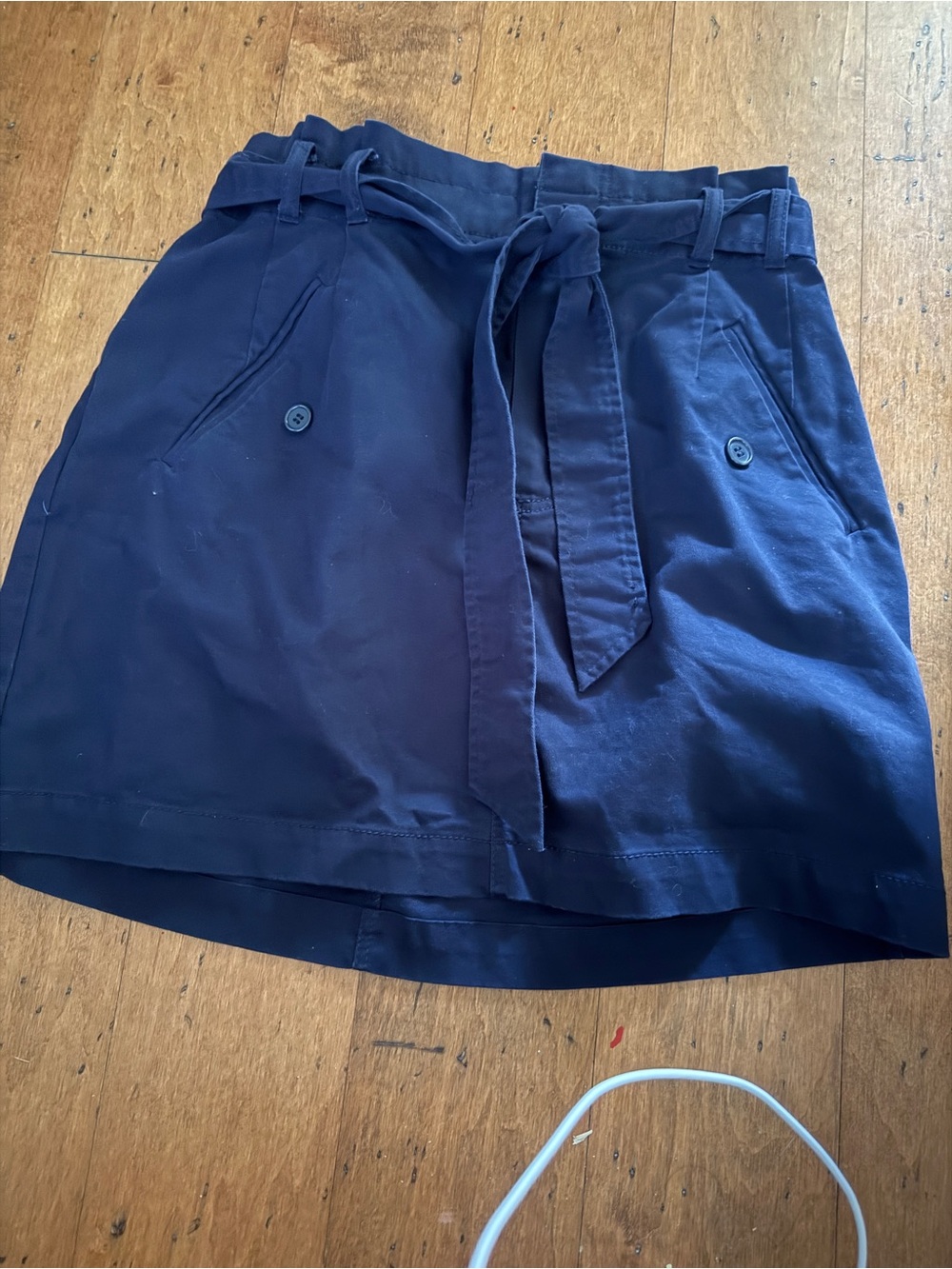 LOFT Navy Paperbag Belted Mini Skirt